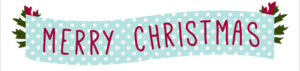 A light blue polka dot banner with 'CHRI' in red letters.