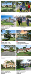 Real estate flyer showcasing luxury homes with pools and landscaping.