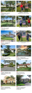 Spacious homes with sold signs and happy buyers in sunny neighborhoods.