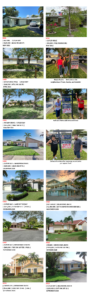 Various homes with for sale signs and buyers inspecting properties in Florida.
