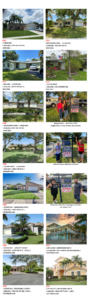 Happy homeowners celebrating new property purchases in sunny neighborhoods.