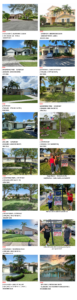 Four images showing homes with detailed prices and features in a neighborhood.
