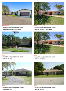 Collection of residential homes with various landscaping styles under clear skies.