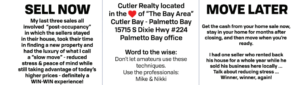 Advertisement for Cutler Realty in the Bay Area with office details and a message to use professional real estate agents.