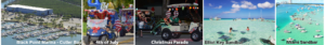 Festive Christmas parade float with colorful lights and decorations.